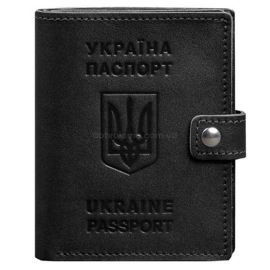 Шкіряна обкладинка-портмоне для паспорта з гербом України 25.1 (чорна)