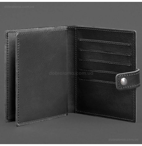 Кожаная обложка-портмоне для паспорта с гербом Украины 25.1 (черная)