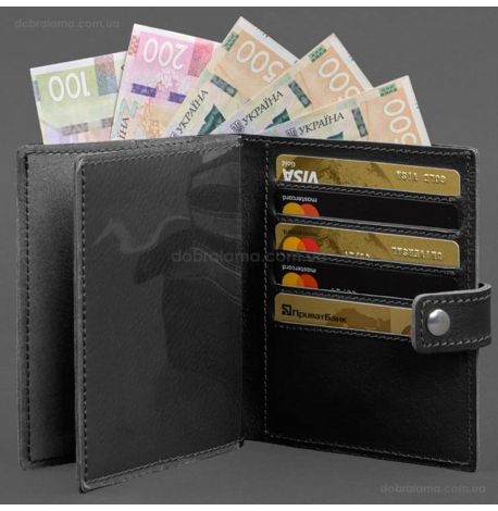 Кожаная обложка-портмоне для паспорта с гербом Украины 25.1 (черная)