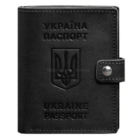 Кожаная обложка-портмоне для паспорта с гербом Украины 25.1 (черная)