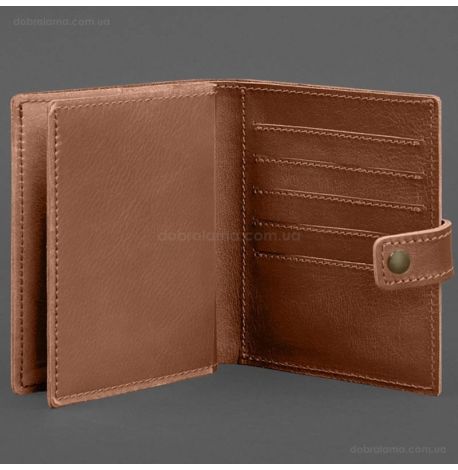 Шкіряна обкладинка-портмоне для паспорта з гербом України 25.1 (світло-коричнева)