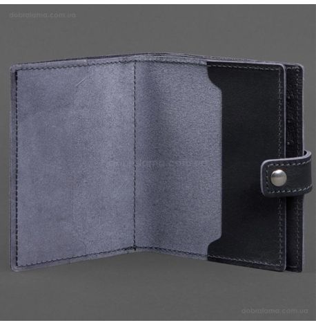 Кожаная обложка-портмоне для паспорта с гербом Украины 25.1 (темно-синяя)
