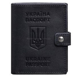 Шкіряна обкладинка-портмоне для паспорта з гербом України 25.1 (темно-синя)