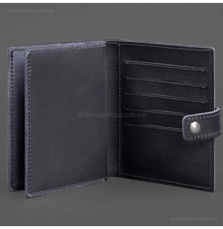 Кожаная обложка-портмоне для паспорта с гербом Украины 25.1 (темно-синяя)