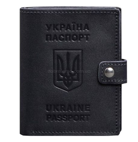 Кожаная обложка-портмоне для паспорта с гербом Украины 25.1 (темно-синяя)