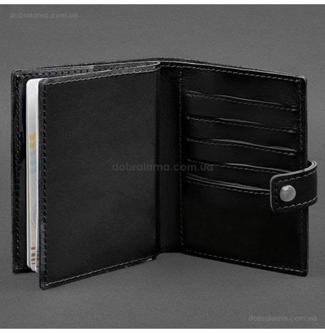 Кожаная обложка-портмоне для паспорта с гербом Украины 25.0 (черная), кожа Crazy Horse