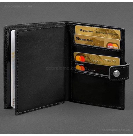 Кожаная обложка-портмоне для паспорта с гербом Украины 25.0 (черная), кожа Crazy Horse