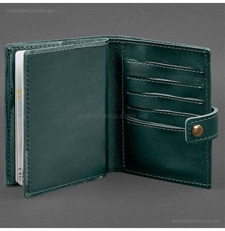 Шкіряна обкладинка-портмоне для паспорта з гербом України 25.0 (зелена)
