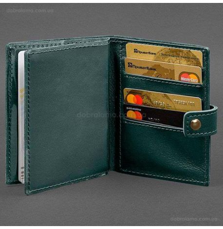 Шкіряна обкладинка-портмоне для паспорта з гербом України 25.0 (зелена)