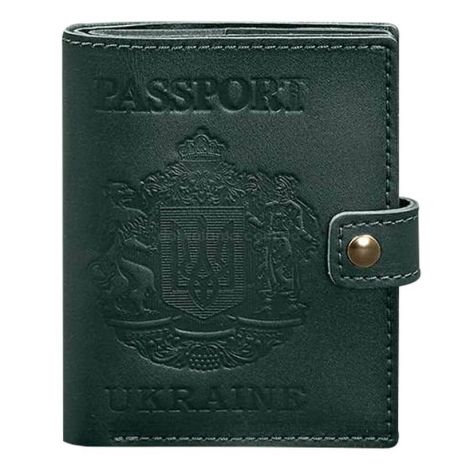 Шкіряна обкладинка-портмоне для паспорта з гербом України 25.0 (зелена)