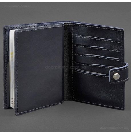 Шкіряна обкладинка-портмоне для паспорта з гербом України 25.0 (темно-синя)