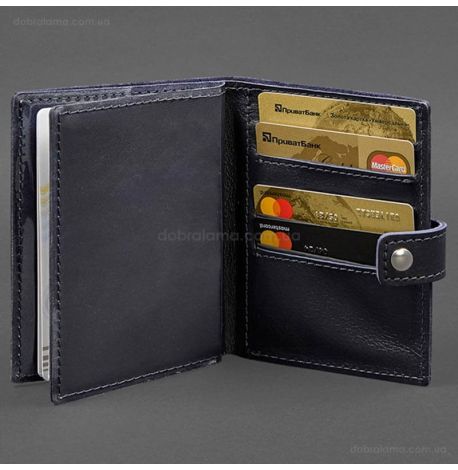 Шкіряна обкладинка-портмоне для паспорта з гербом України 25.0 (темно-синя)