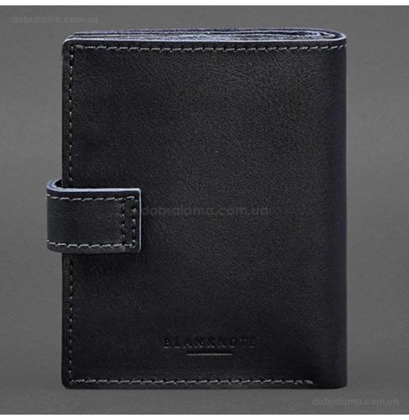 Шкіряна обкладинка-портмоне для паспорта з гербом України 25.0 (темно-синя)