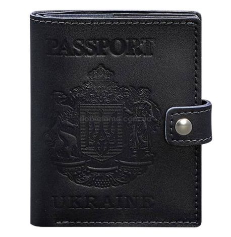 Шкіряна обкладинка-портмоне для паспорта з гербом України 25.0 (темно-синя)