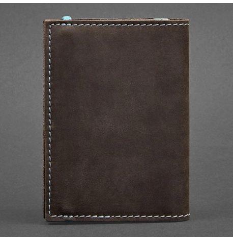 Шкіряна обкладинка для паспорта 2.0 (темно-коричневий з бірюзовим)