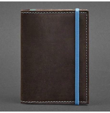 Шкіряна обкладинка для паспорта 2.0 (темно-коричневий з бірюзовим)