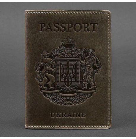 Шкіряна обкладинка для паспорта з гербом України (темно-коричнева)