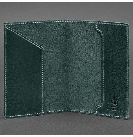 Шкіряна обкладинка для паспорта з українським гербом (зелена) шкіра Crazy Horse