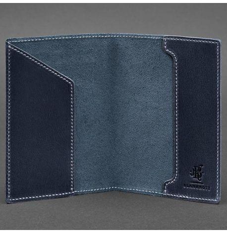 Кожаная обложка для паспорта с украинским гербом (темно-синяя) кожа Crazy Horse