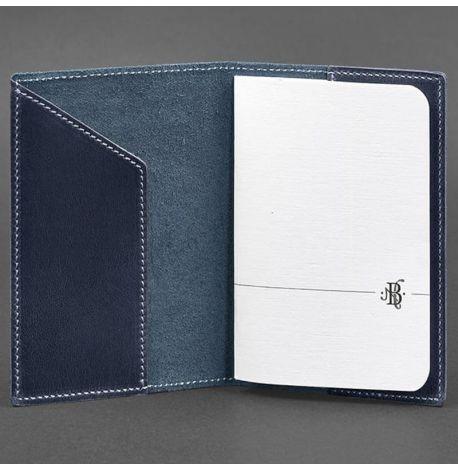 Кожаная обложка для паспорта с украинским гербом (темно-синяя) кожа Crazy Horse