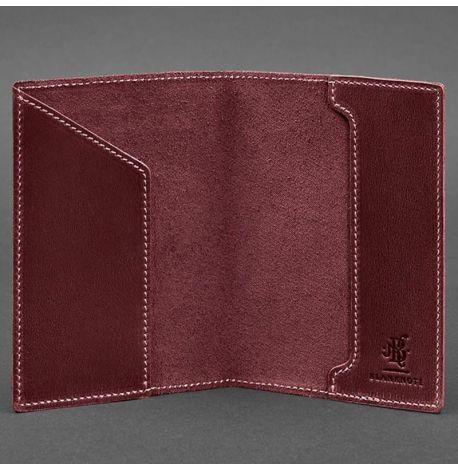 Кожаная обложка для паспорта с украинским гербом (бордовая) кожа Crazy Horse