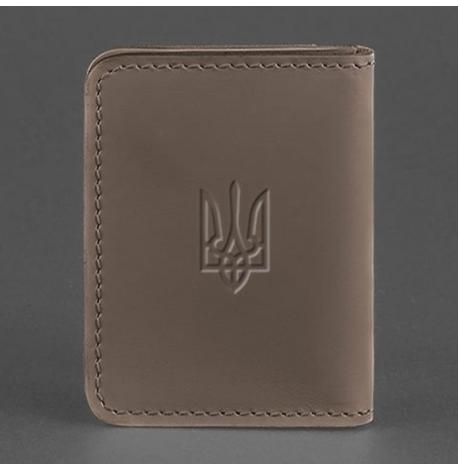Шкіряна обкладинка для прав або id-паспорта 4.1 з гербом України (темно-бежева)