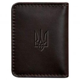 Шкіряна обкладинка для прав або id-паспорта 4.1 з гербом України (коричнева)