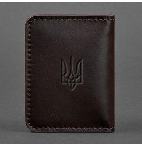 Шкіряна обкладинка для прав або id-паспорта 4.1 з гербом України (коричнева)