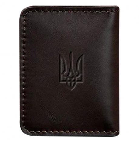 Шкіряна обкладинка для прав або id-паспорта 4.1 з гербом України (коричнева)