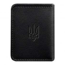 Шкіряна обкладинка для прав або id-паспорта 4.1 з гербом України (чорна)