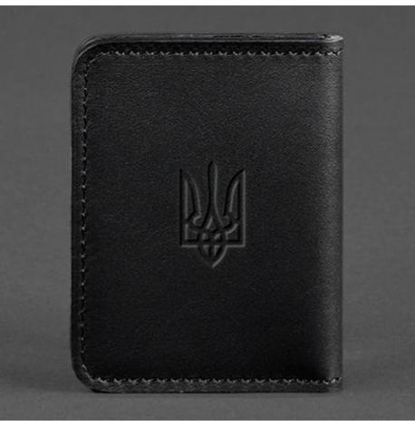 Шкіряна обкладинка для прав або id-паспорта 4.1 з гербом України (чорна)
