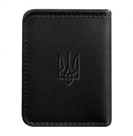 Шкіряна обкладинка для прав або id-паспорта 4.1 з гербом України (чорна)