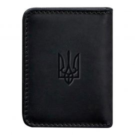 Шкіряна обкладинка для прав або id-паспорта 4.1 з гербом України (чорна) шкіра Crazy Horse