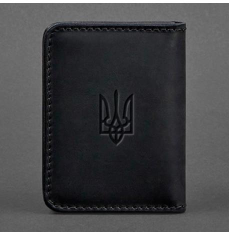 Кожаная обложка для прав или id-паспорта 4.1 с гербом Украины (черная) кожа Crazy Horse