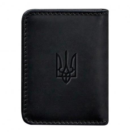 Кожаная обложка для прав или id-паспорта 4.1 с гербом Украины (черная) кожа Crazy Horse