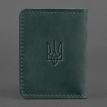 Шкіряна обкладинка для прав або id-паспорта 4.1 з гербом України (зелена) шкіра Crazy Horse