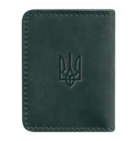 Шкіряна обкладинка для прав або id-паспорта 4.1 з гербом України (зелена) шкіра Crazy Horse