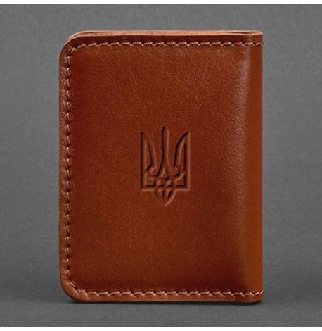 Шкіряна обкладинка для прав або id-паспорта 4.1 з гербом України (світло-коричнева)