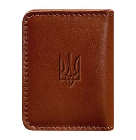 Шкіряна обкладинка для прав або id-паспорта 4.1 з гербом України (світло-коричнева)