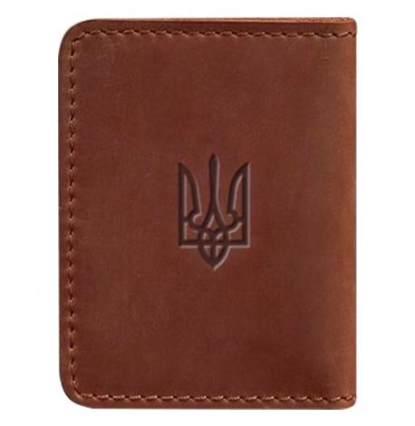 Шкіряна обкладинка для прав або id-паспорта 4.1 з гербом України (світло-коричнева) шкіра Crazy Horse