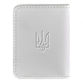 Шкіряна обкладинка для прав або id-паспорта 4.1 з гербом України (біла)