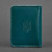 Шкіряна обкладинка для прав або id-паспорта 4.1 з гербом України (зелена)