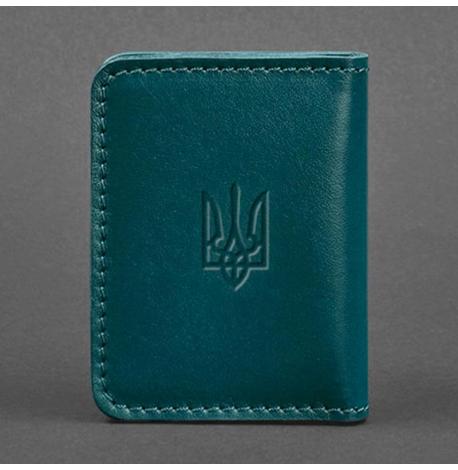 Шкіряна обкладинка для прав або id-паспорта 4.1 з гербом України (зелена)