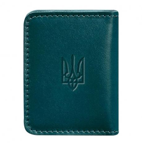 Шкіряна обкладинка для прав або id-паспорта 4.1 з гербом України (зелена)