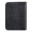 Шкіряна обкладинка для прав або id-паспорта 4.1 з гербом України (синя) шкіра Crazy Horse