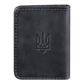 Шкіряна обкладинка для прав або id-паспорта 4.1 з гербом України (синя) шкіра Crazy Horse