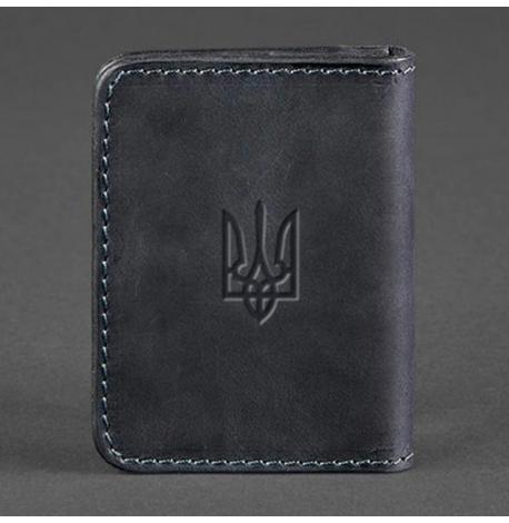Шкіряна обкладинка для прав або id-паспорта 4.1 з гербом України (синя) шкіра Crazy Horse