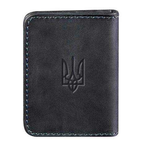 Шкіряна обкладинка для прав або id-паспорта 4.1 з гербом України (синя) шкіра Crazy Horse