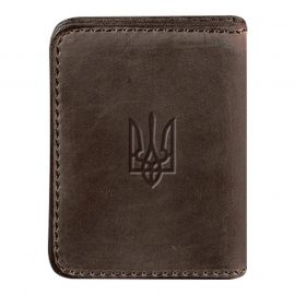 Кожаная обложка для прав или id-паспорта 4.1 с гербом Украины (темно-коричневая) кожа Crazy Horse