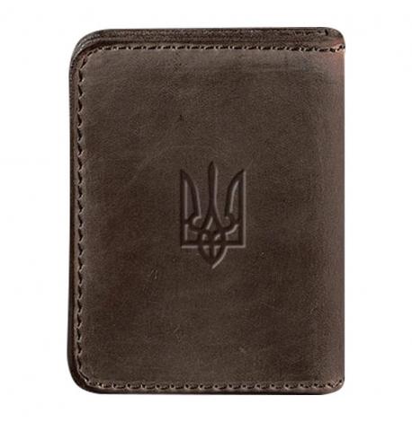 Шкіряна обкладинка для прав або id-паспорта 4.1 з гербом України (темно-коричнева) шкіра Crazy Horse